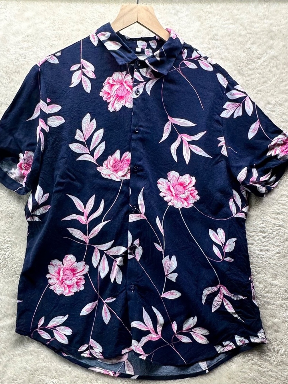 Denim & Flower Ricky Singh Men's M Navy Soft S/S Button Up Shirt